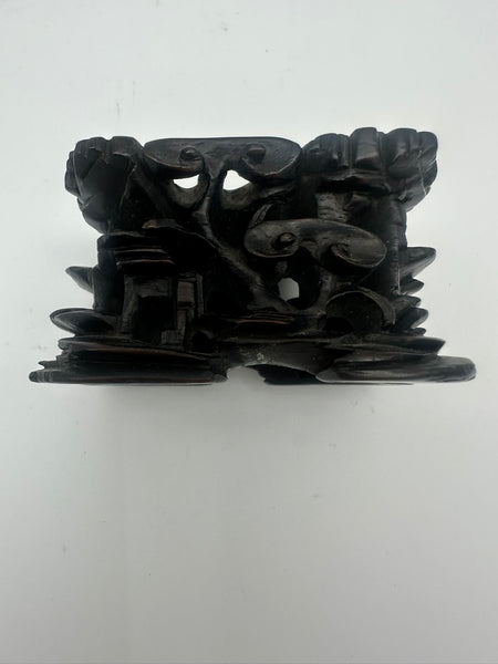 Chinese Porcelain Dehua Blanc de Chine Foo Dog Incense Holder. Wood Stand. 5" H