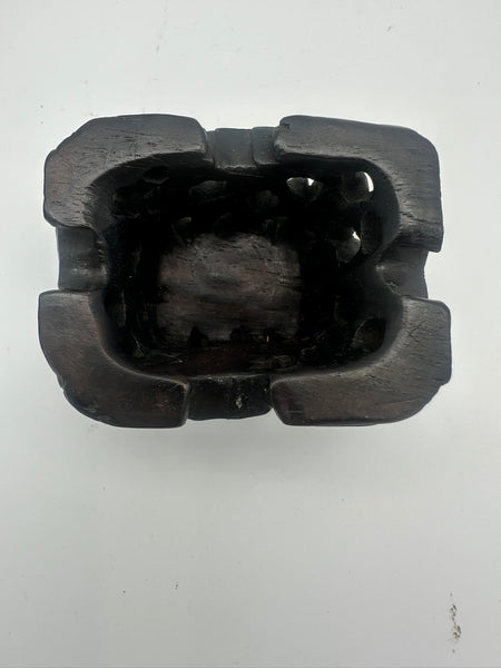 Chinese Porcelain Dehua Blanc de Chine Foo Dog Incense Holder. Wood Stand. 5" H