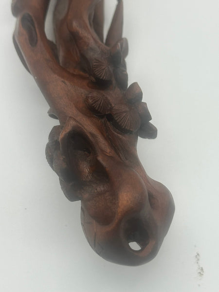 Chinese Ruyi Scepter. Carved Wood. Bamboo Leaves, Flowers, Pine Needles. Qing