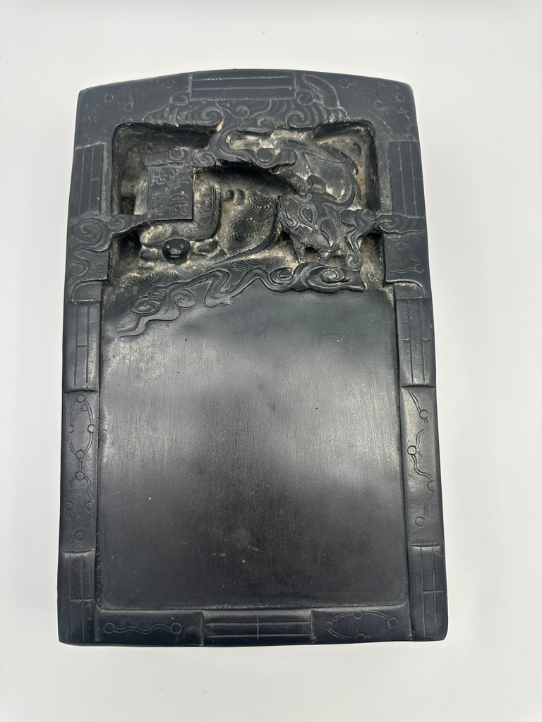 Large Chinese Inkstone on Stand. Mid 19th Century. Includes Scroll Weight