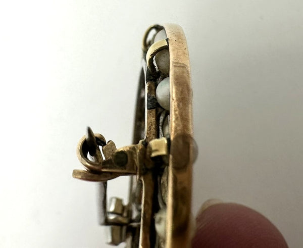 Antique Golay Fils & Stahl 18k, Enamel Portrait Brooch with Diamonds and Pearls