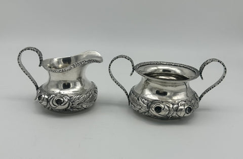 Small Size Cream and Sugar. Chinese Export Silver Mum Motif.