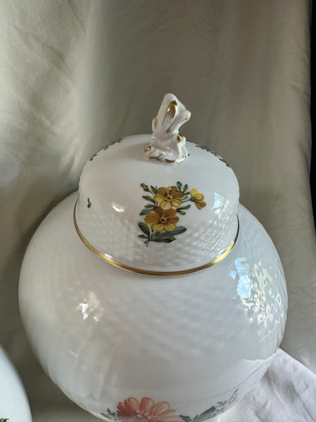 Pair Large Ginger Jars. Royal Copenhagen. Floral Motif. 12" H x 8" D