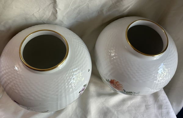 Pair Large Ginger Jars. Royal Copenhagen. Floral Motif. 12" H x 8" D