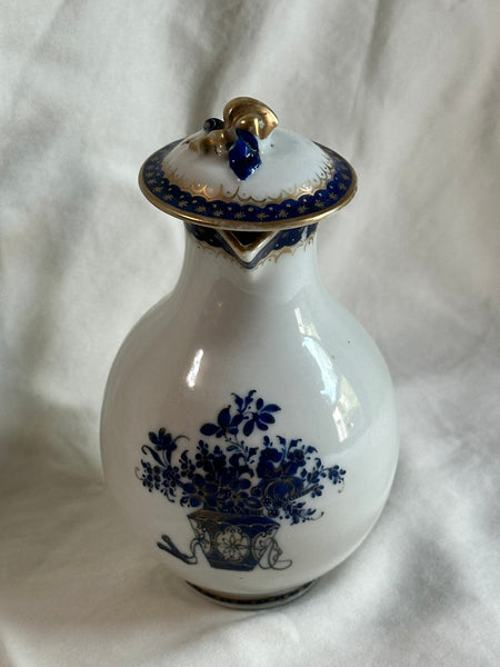 Small Pitcher. Chinese Export Porcelain. Blue Flowers. Peach Finial. Circa 1790