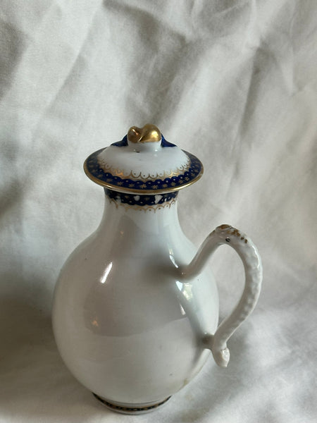 Small Pitcher. Chinese Export Porcelain. Blue Flowers. Peach Finial. Circa 1790