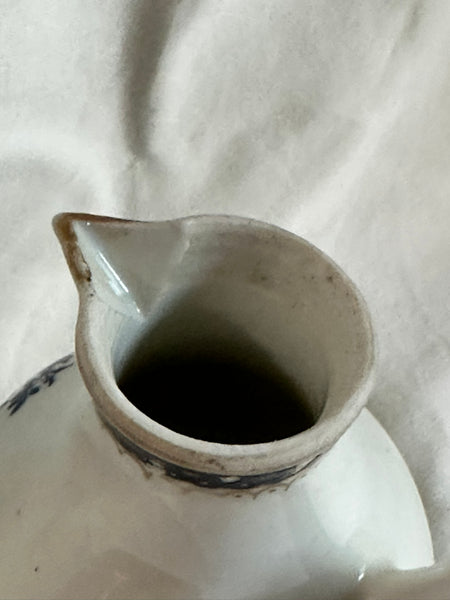 Small Pitcher. Chinese Export Porcelain. Blue Flowers. Peach Finial. Circa 1790