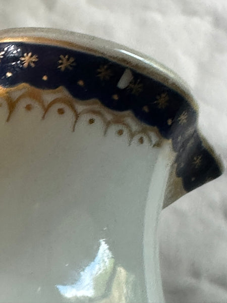 Small Pitcher. Chinese Export Porcelain. Blue Flowers. Peach Finial. Circa 1790