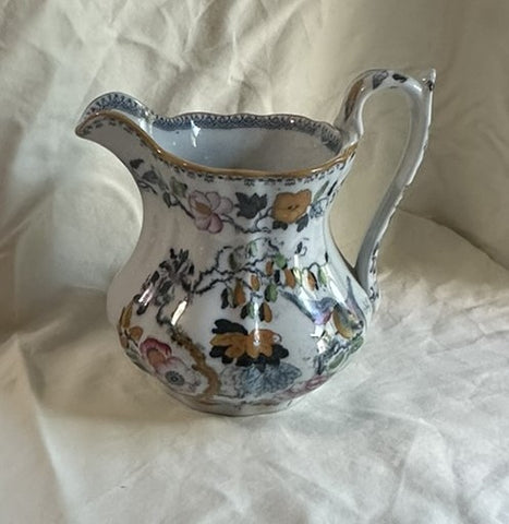 Water Pitcher. Masons Ironstone Colorful Birds and Flowers. Circa 1825. 7 1/4"