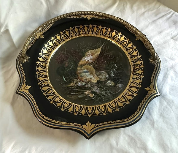 Russian Basket. Papier Mache Black and Gold with Mother of Pearl. 19th century