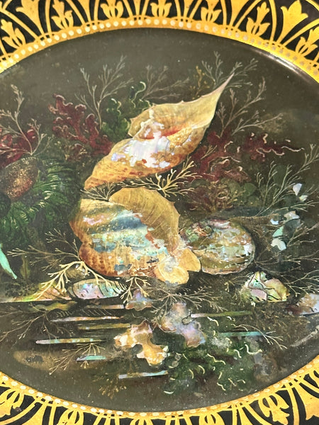 Russian Basket. Papier Mache Black and Gold with Mother of Pearl. 19th century