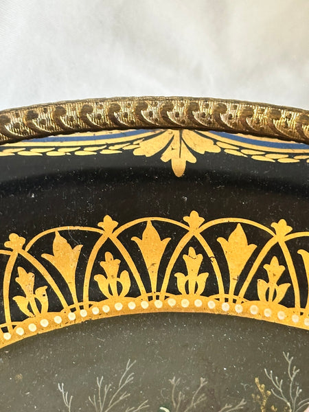 Russian Basket. Papier Mache Black and Gold with Mother of Pearl. 19th century