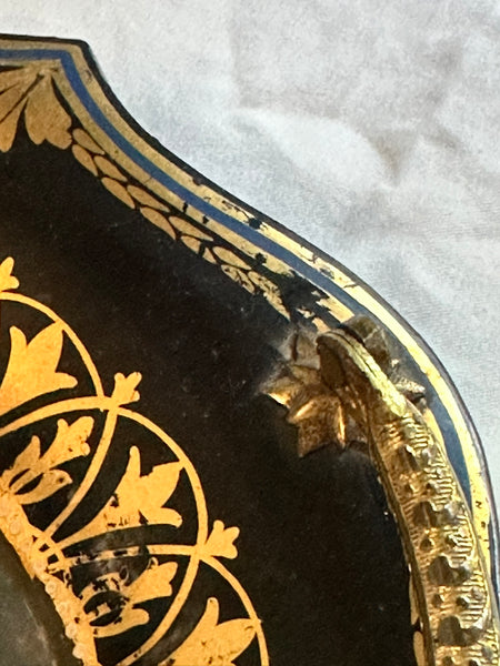 Russian Basket. Papier Mache Black and Gold with Mother of Pearl. 19th century