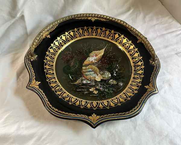 Russian Basket. Papier Mache Black and Gold with Mother of Pearl. 19th century