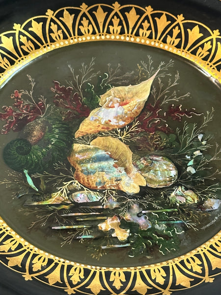 Russian Basket. Papier Mache Black and Gold with Mother of Pearl. 19th century