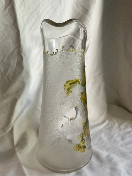 Large Beer Pitcher. Victorian Glass. Hops and Leaves "Drink Hearty" Circa 1890