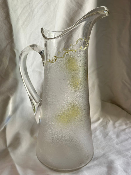 Large Beer Pitcher. Victorian Glass. Hops and Leaves "Drink Hearty" Circa 1890