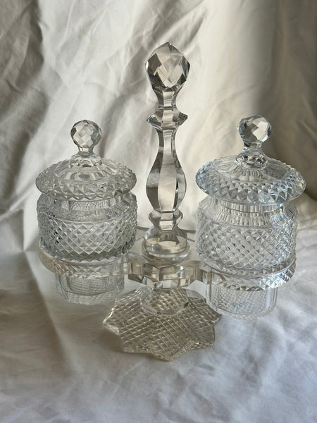 Double Condiment Cruet Set. Cut Glass. Unsigned. 9 3/4" Height