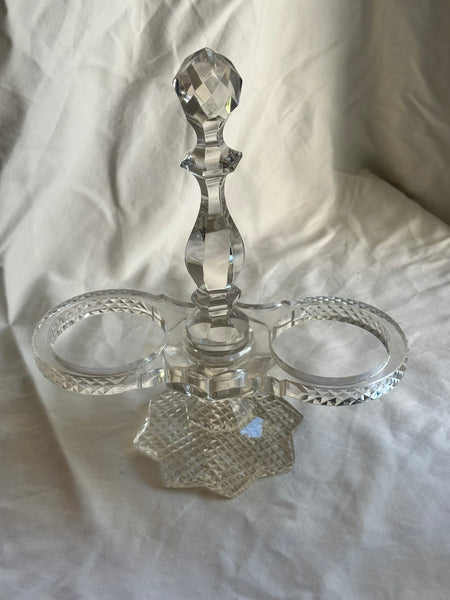 Double Condiment Cruet Set. Cut Glass. Unsigned. 9 3/4" Height