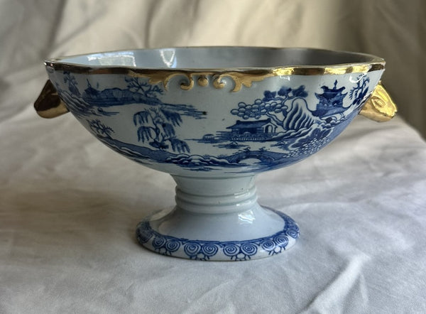 Sauce Boat. Ironstone China Blue and White. Boar Head Handles. English 19th C