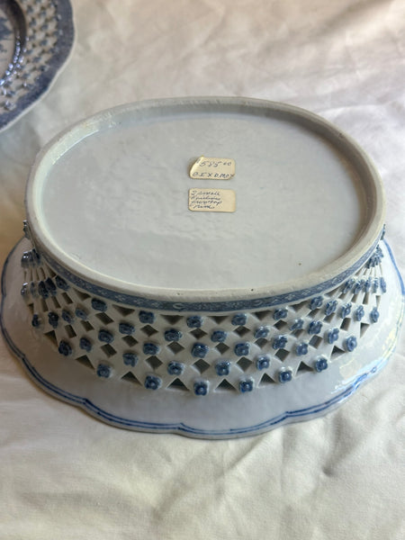 Reticulated Bowl and Underplate. English Blue and White Basket. 18th Century