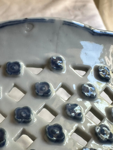 Reticulated Bowl and Underplate. English Blue and White Basket. 18th Century