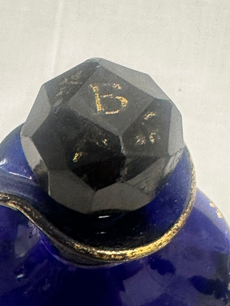 Three Liquor Decanters. Bristol Blue and Gold Glass. 18th Century