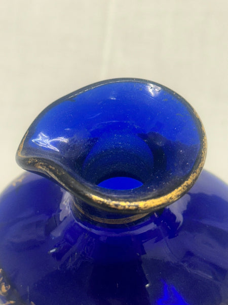 Three Liquor Decanters. Bristol Blue and Gold Glass. 18th Century