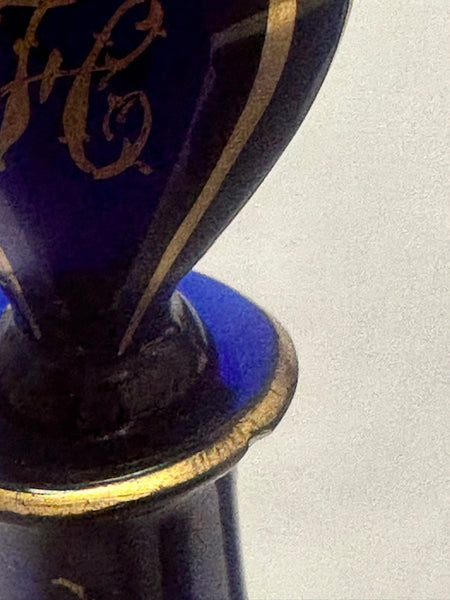 Four Bristol Blue Liquor Bottles. Cobalt with Gold. 18th Century