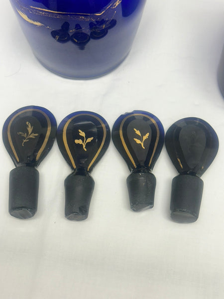 Four Bristol Blue Liquor Bottles. Cobalt with Gold. 18th Century