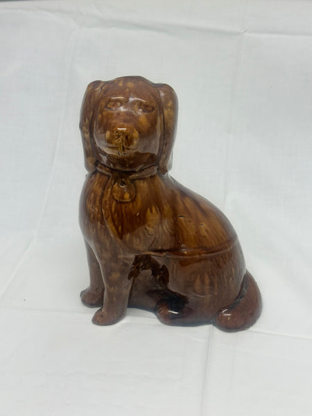 Bennington English Pottery Spaniel Dog Figure. Brown Mottled Glaze. 8" height