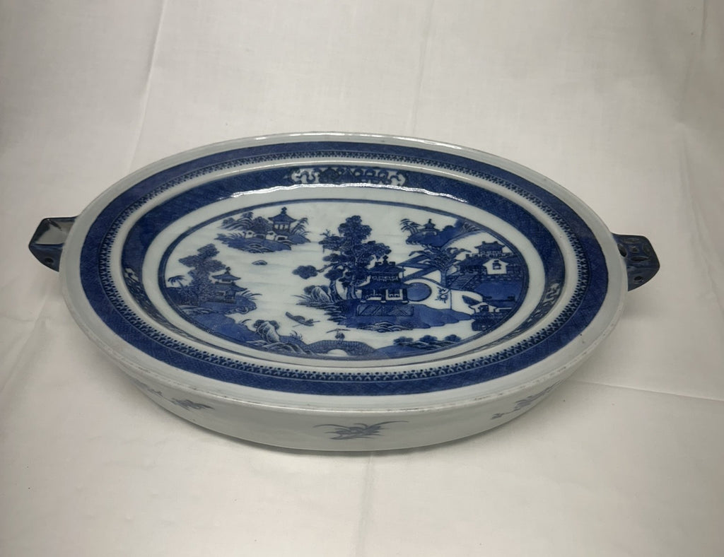 Chinese Nanking Blue and White Porcelain Warming Hot Water Dish. 19th Century