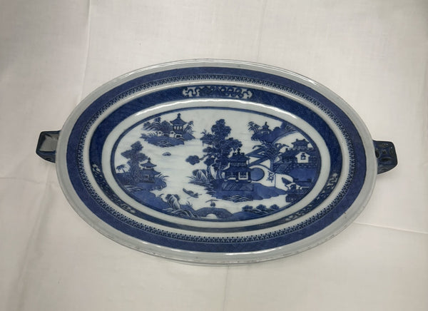 Chinese Nanking Blue and White Porcelain Warming Hot Water Dish. 19th Century
