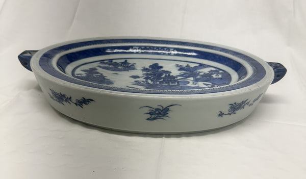 Chinese Nanking Blue and White Porcelain Warming Hot Water Dish. 19th Century