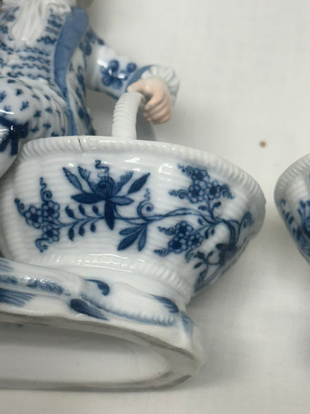 Pair Double Salts. Meissen Porcelain Blue and White. Girl and Boy Figures. 3024