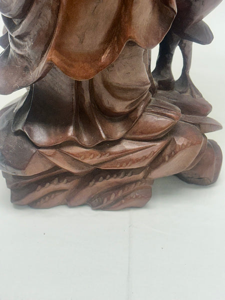 Chinese Carved Wood Immortal with Crane and Boy. Qing. 16 1/2" height
