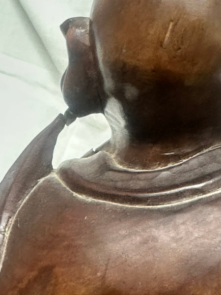 Chinese Carved Wood Immortal with Crane and Boy. Qing. 16 1/2" height