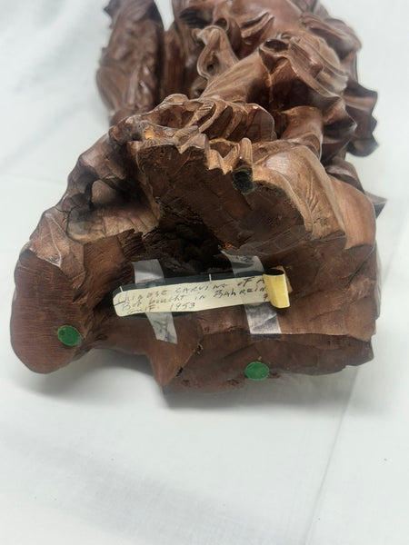 Chinese Carved Wood Immortal with Crane and Boy. Qing. 16 1/2" height