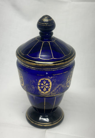 Bristol Blue Glass Covered Cup or Candy Dish. 18th Century. 7 1/2" Height