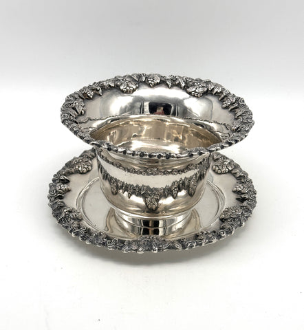 Bowl and Underplate. Mexican Sterling Silver. Sanborns. Grapes and Leaves.