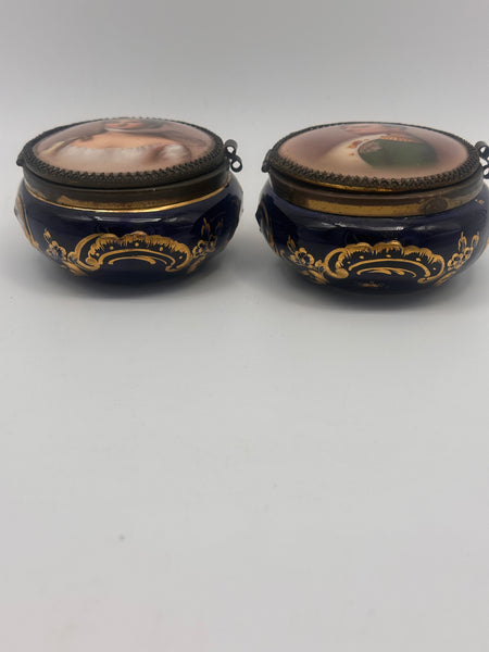 Pair Porcelain Box. Napoleon and Marie Louise Bonaparte Portraits. 4"