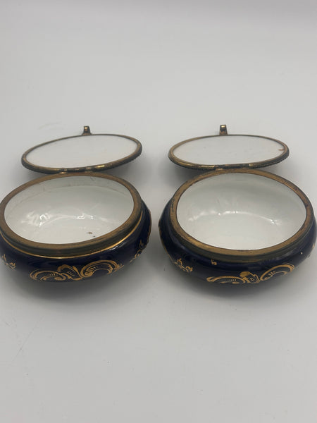 Pair Porcelain Box. Napoleon and Marie Louise Bonaparte Portraits. 4"