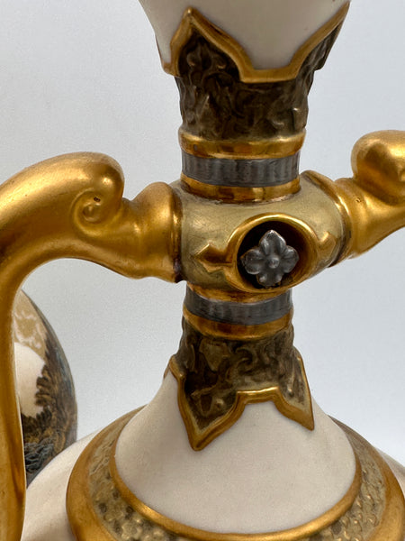 Pair Lidded Urns Bottles Vases. Royal Worcester Porcelain. 19th C. Owl Motif.