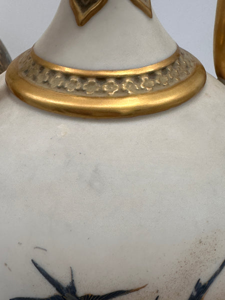 Pair Lidded Urns Bottles Vases. Royal Worcester Porcelain. 19th C. Owl Motif.