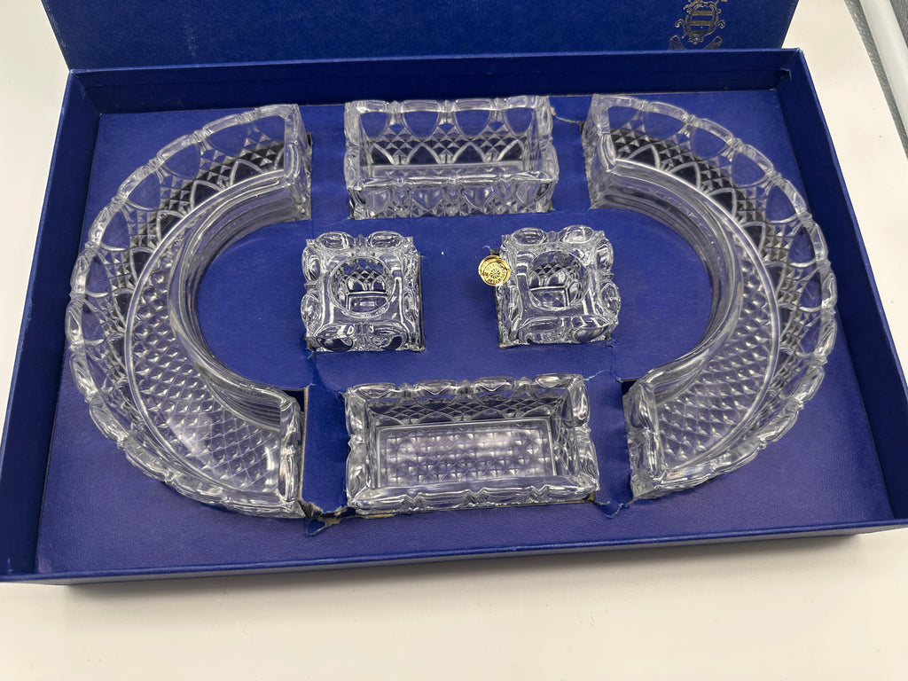 Six Piece Val St Lambert Glass Table Centerpiece. Original Box. 20th Century