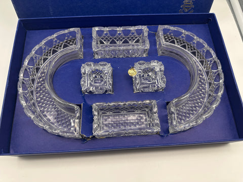 Six Piece Val St Lambert Glass Table Centerpiece. Original Box. 20th Century