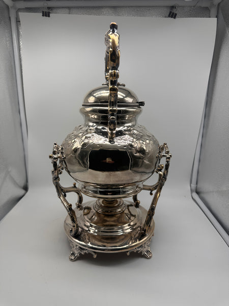 Victorian Silverplate Kettle on Stand. Ornate Floral.