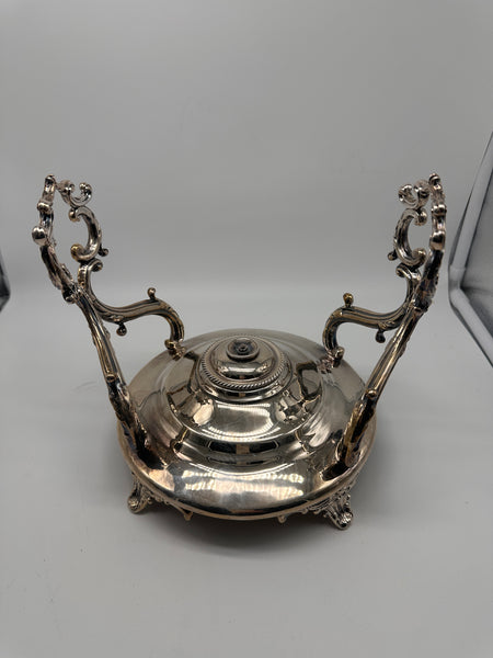 Victorian Silverplate Kettle on Stand. Ornate Floral.