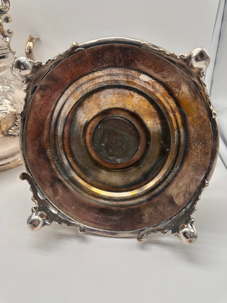 Victorian Silverplate Kettle on Stand. Ornate Floral.