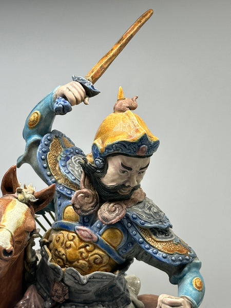 Chinese Qing Dynasty Ceramic Roof Tile. Warrior on Horseback. Mounted on Lucite